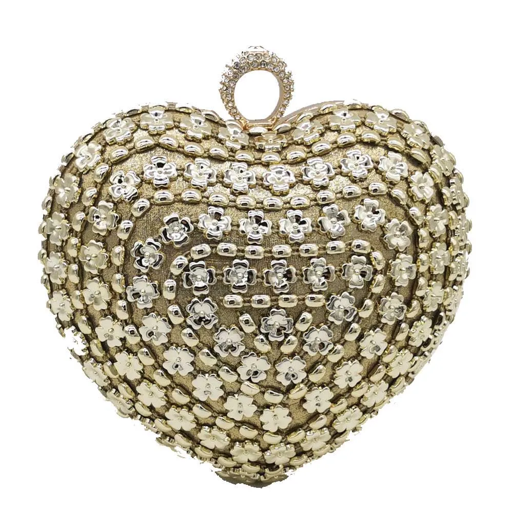 Gold Heart Clutch Бутик De FGG женский перстень клатч сердце вечерние сумки коробка на костяшки металлические сумки свадебный вечерний коктейльный цветок сумка - Цвет: Gold Heart Clutch
