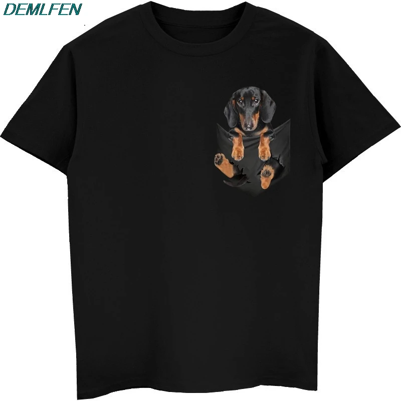 Men black Такса с внутренним карманом, футболка, черная, хлопковая, мужская, S-6XL, США, поставщик, распродажа, мультяшная футболка, мужская, унисекс, новая, модная футболка - Цвет: Men black