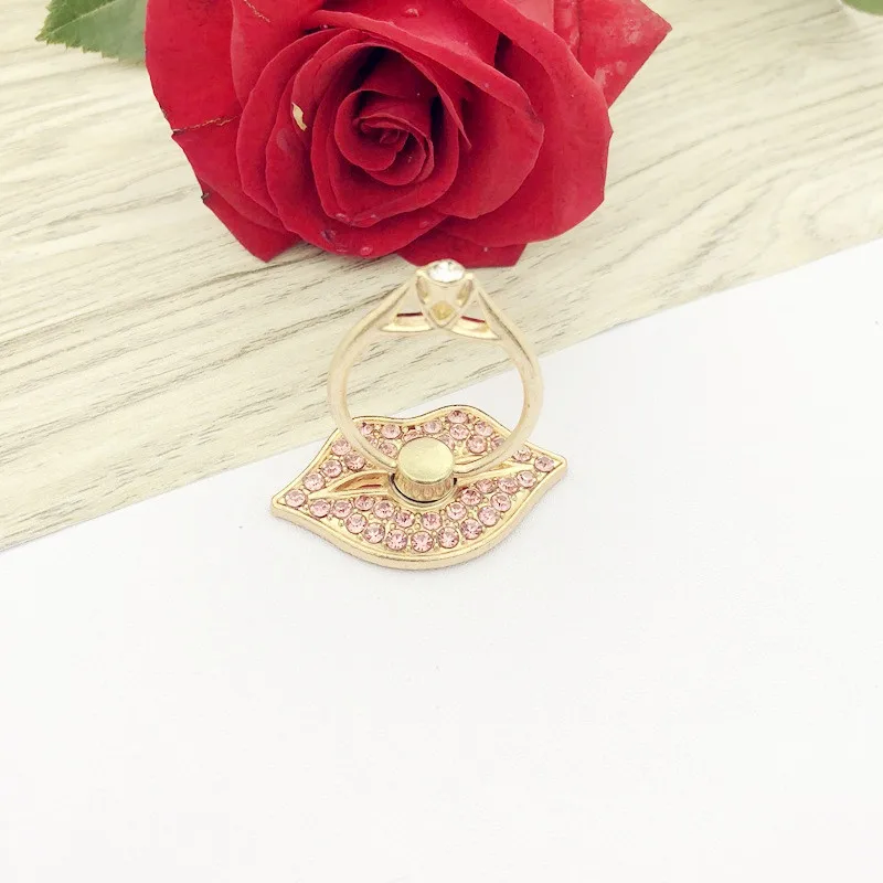 pink Модный кронштейн для мобильного телефона с красными губами, металлическое кольцо с бриллиантами, кронштейн для кольца с губами, держатели и подставки для мобильных телефонов, подарок для женщин и девочек - Цвет: pink
