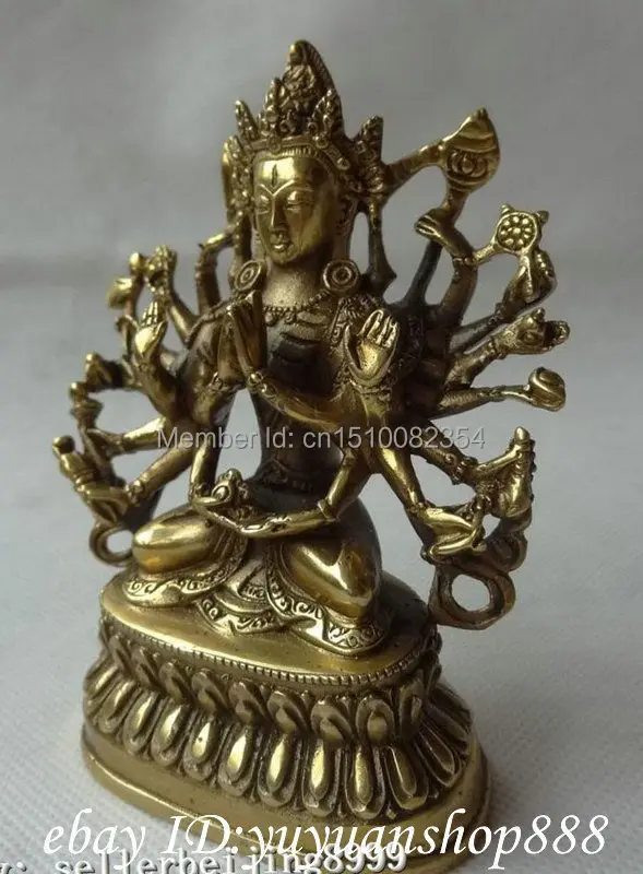 Тибетский латунный буддизм Joss 1000 Hands Kwan-yin GuanYin статуя богини Будды | Дом и сад