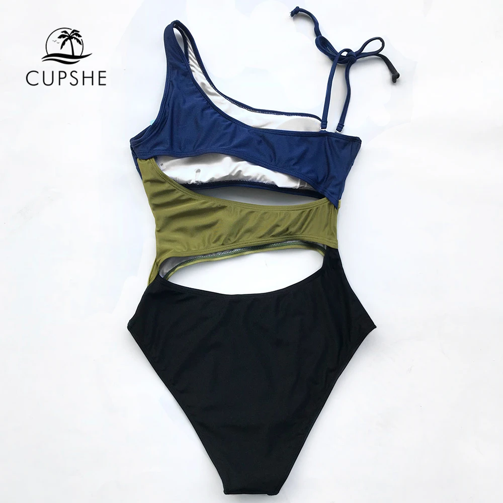 Cupshe Цвет блок Cut Out тонкий Monokinis 2018 летние пикантные Лоскутные купания купальники