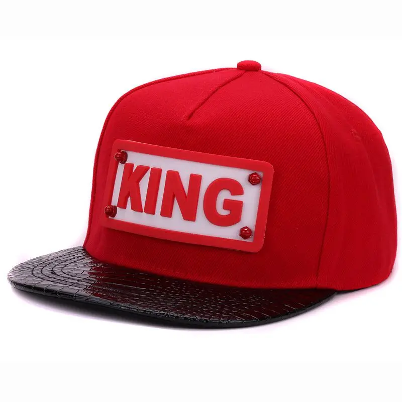 HATLANDER взрослых ПУ кожа аллигатора плоские хип-хоп шапки 3D KING Мягкие силиконовые взрослых snapback шапки для мальчиков и девочек - Цвет: Red