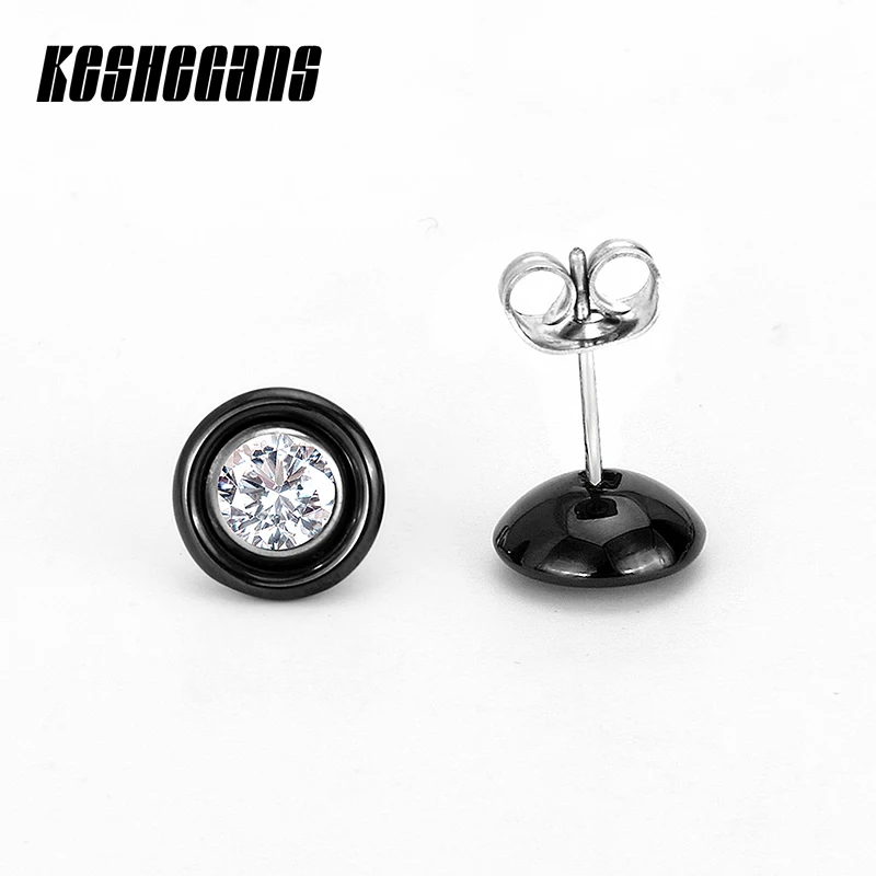 Серьги гвоздики женские керамические с кристаллами и цирконом|stud earrings black|stud