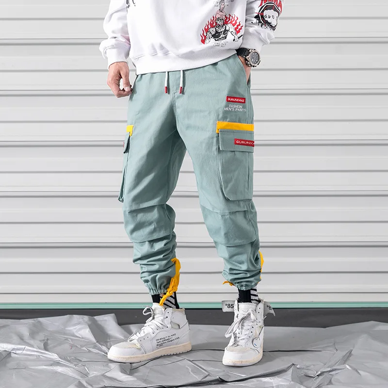 

Red Joggers Pants Men Streetwear Hip Hop Harem Cargo Trousers Male Casual Pant Elastic Waist Design High Street WG307