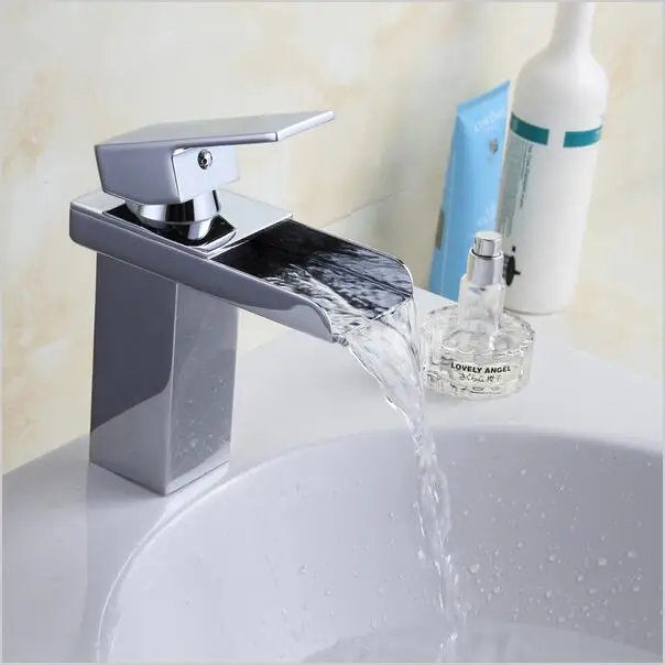 Смеситель для умывальника с одной ручкой из хромированной латуни|waterfall basin