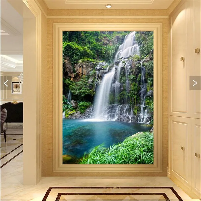 Настенная бумага 3d художественная роспись HD водопад озеро трава ресторан отель