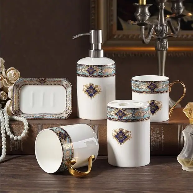 Комплект аксессуаров для ванной комнаты Luxrious Bone 5 шт. зубная кружка диспенсер