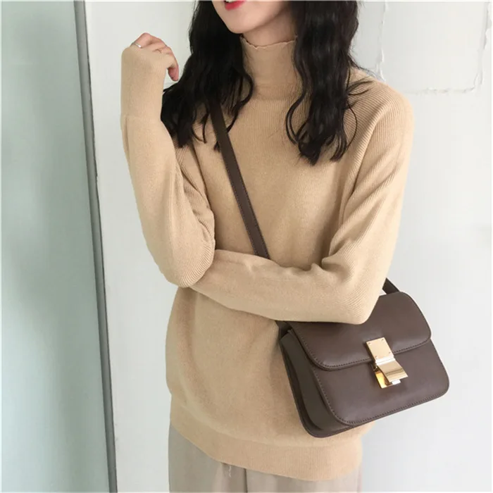 Preppy Style Solid Korean Women Sweater Turtleneck Long Sleeve Knitted Pullovers Thin Winter Tops | Женская одежда