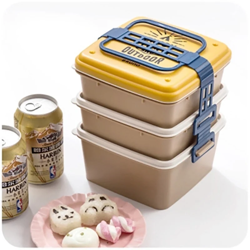 Yellow Baispo японский 3 отдел для еды коробка Microwavable большой емкости портативный контейнер для хранения еды для студентов пикника барбекю Bento Box - Цвет: Yellow
