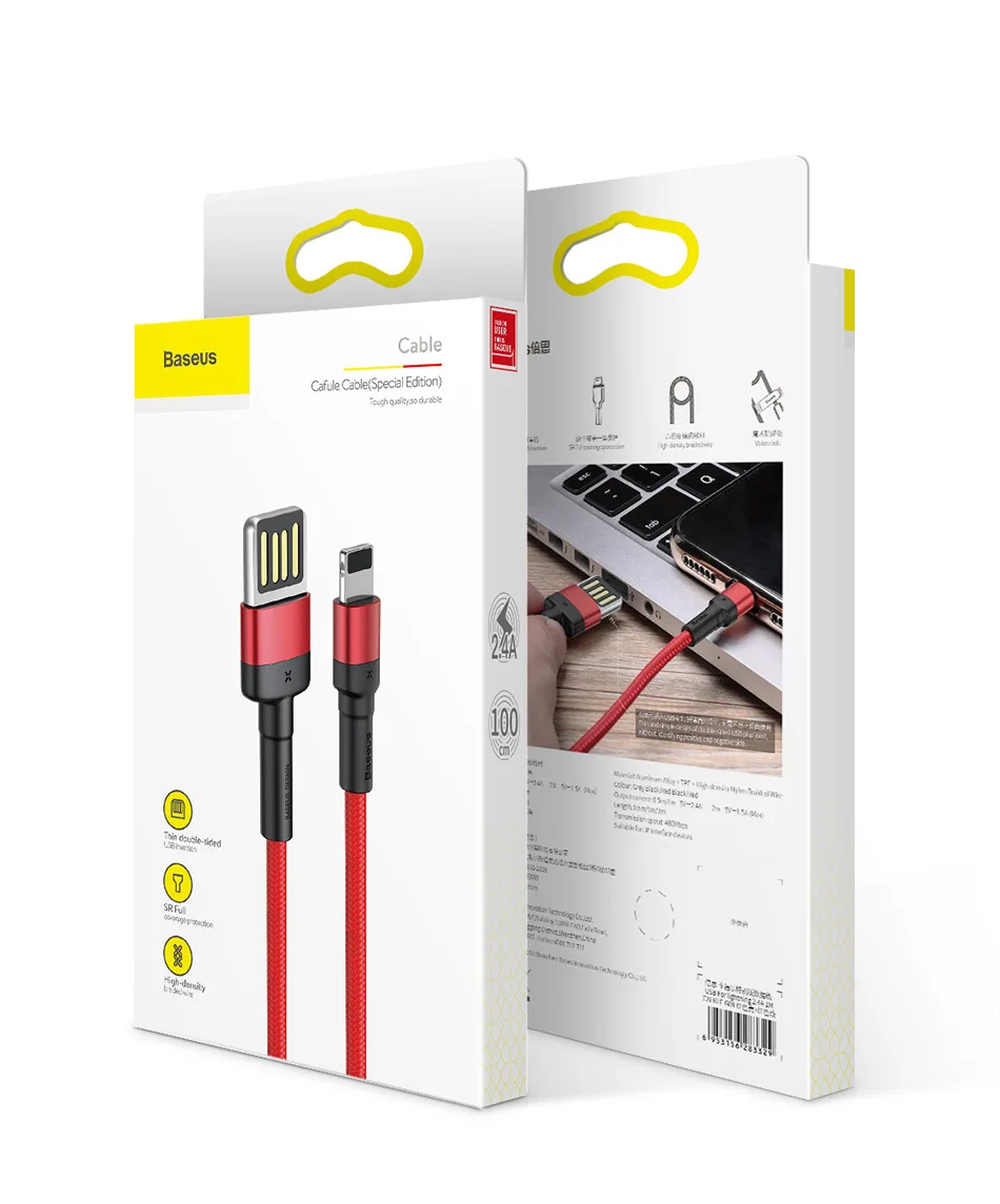 Baseus 2.4A USB кабель обновленный Реверсивный кабель для быстрой зарядки для iPhone X Xs 8 7 iPad мини мобильный кабель для зарядки телефона шнур для передачи данных