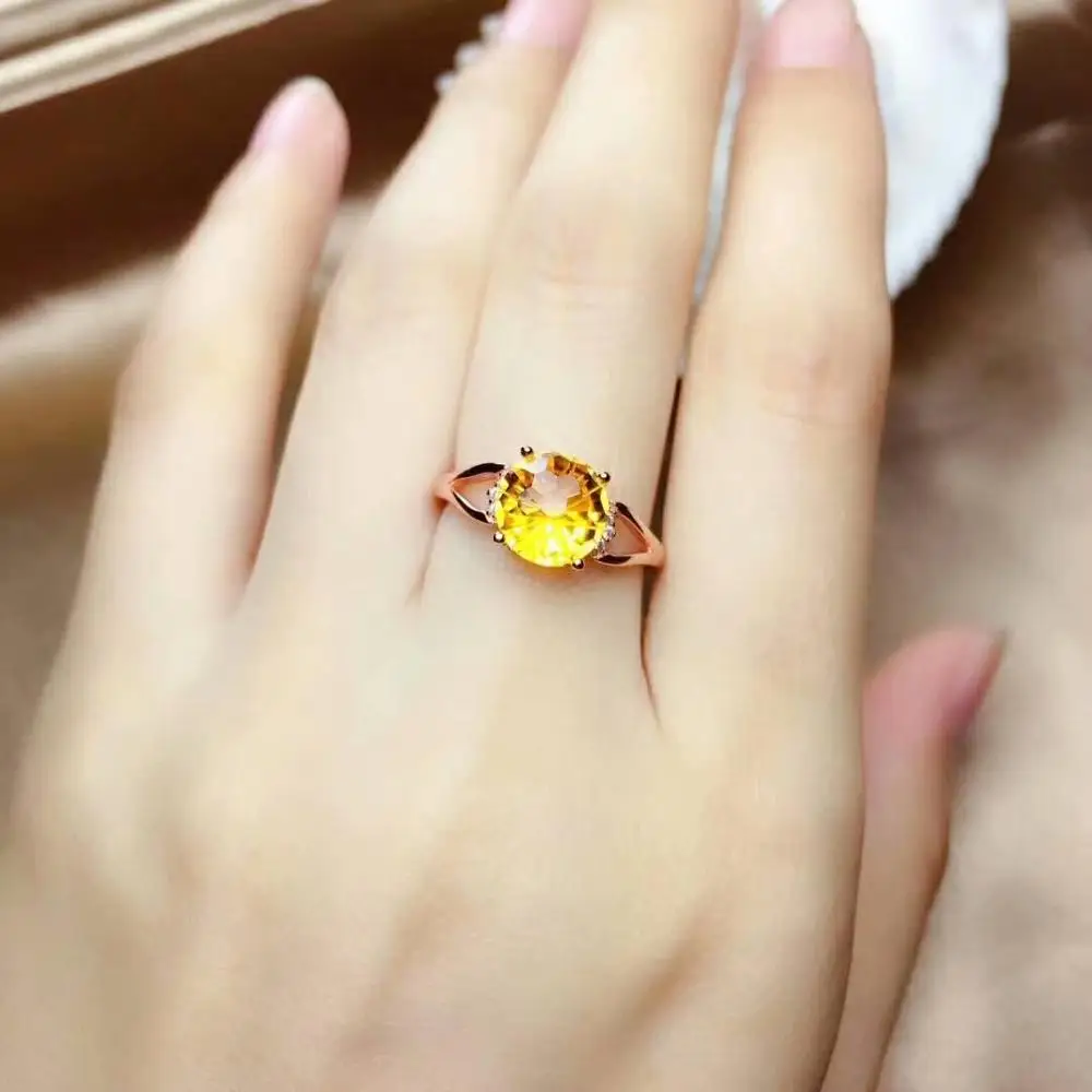 

shilovem 925 sterling silver Piezoelectric citrine Rings fine Jewelry trendy wedding bands open new plant 8*8mm mj0808342agj