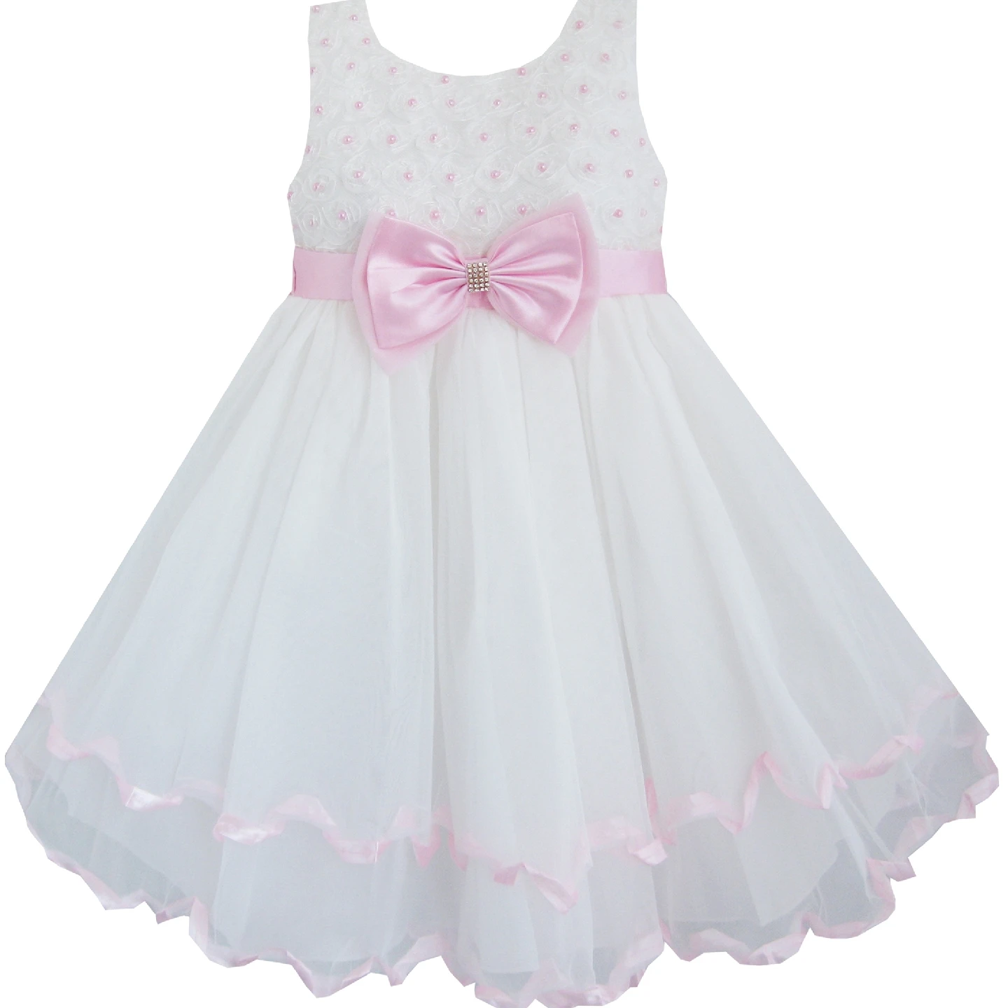 Flower Girl Dress Pink Rose Bow Tie Belt Wedding Birthday Party Kids Clothes Summer Princess Dresses Pageant | Детская одежда и