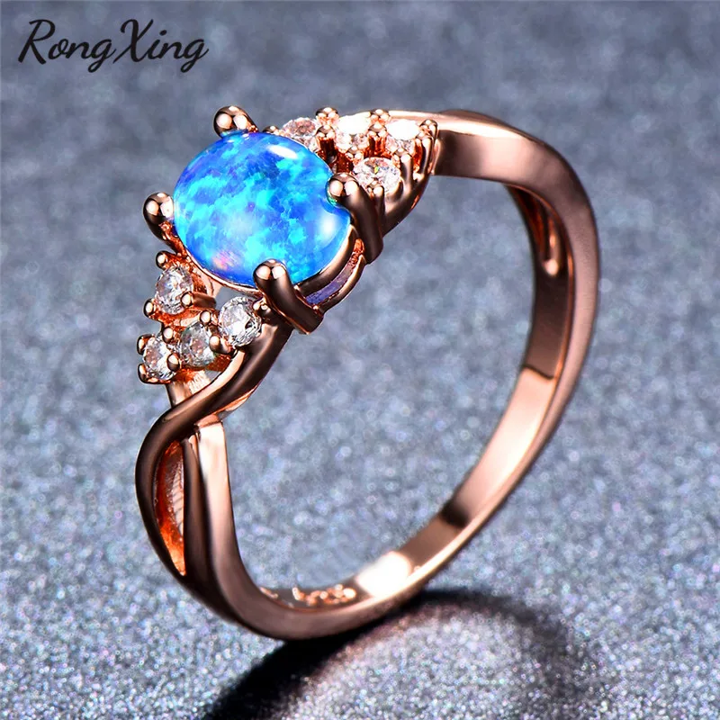 Кольцо RongXing с большим овальным белым/синим/фиолетовым огненным опалом