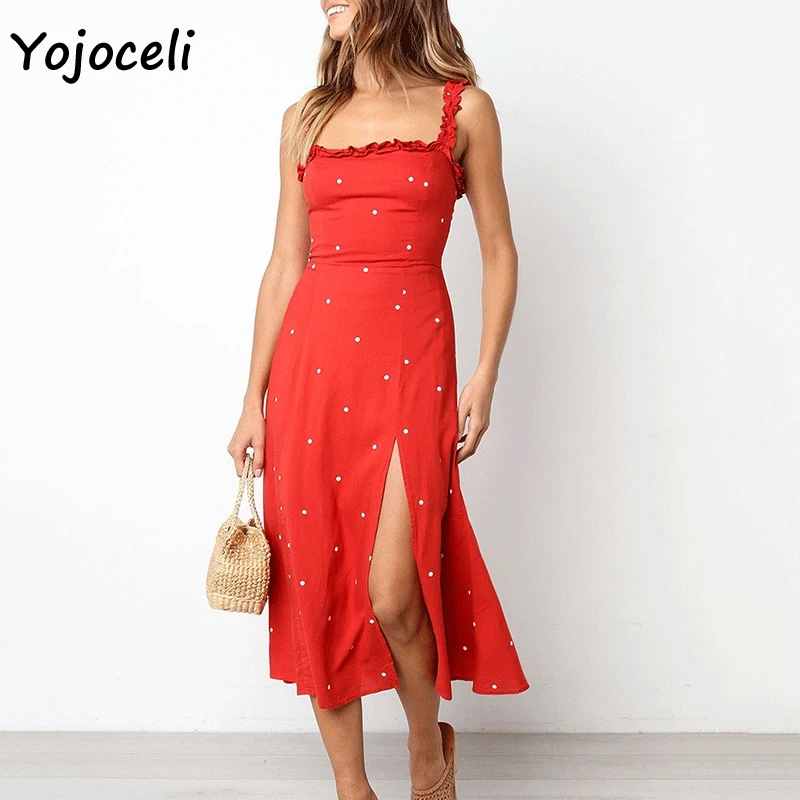 Yojoceli/2019 летнее платье в горошек с принтом женское повседневное пляжное boho до