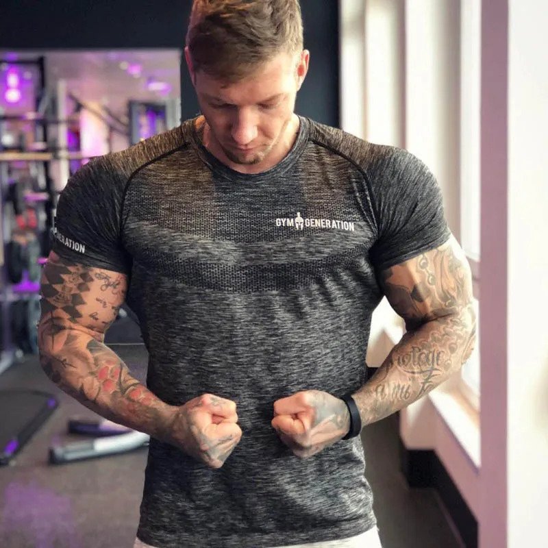 DarkGray Спортивная одежда, футболка для спортзала, Мужская футболка с коротким рукавом, сухая футболка, компрессионный Топ, Мужская футболка для тренировок, фитнеса, тренировок, бега - Цвет: DarkGray