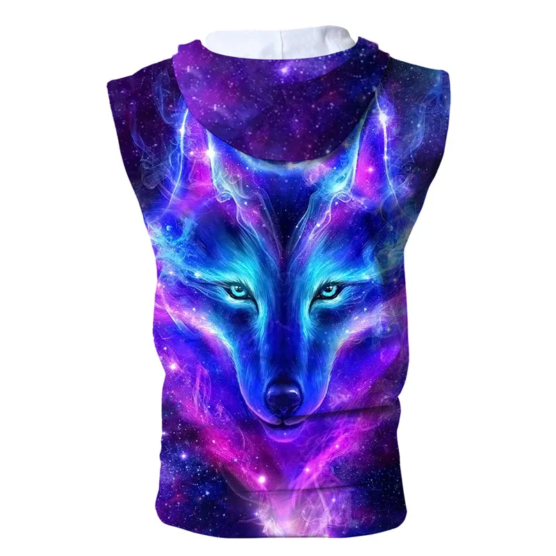 Красочная модная Толстовка Aurora Wolf без рукавов на молнии Мужская Уличная одежда в