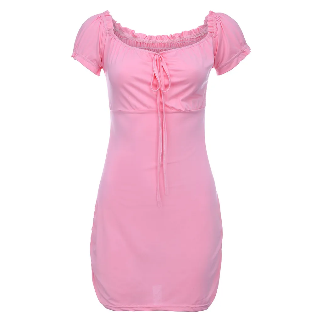 Женское летнее короткое платье с квадратным воротником и коротким рукавом