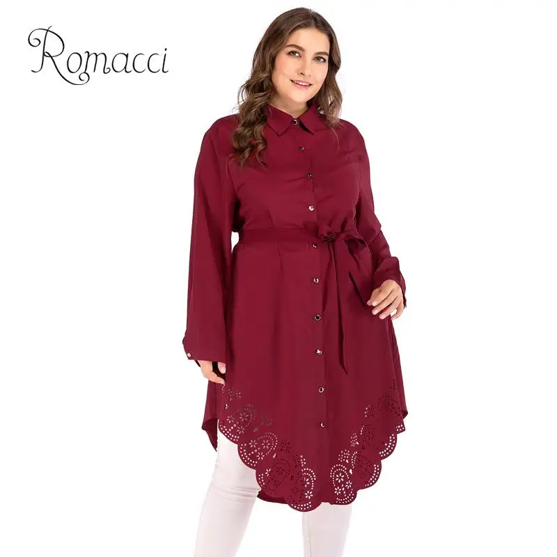 Блузка Romacci 5XL Женская с отложным воротником блузка длинным рукавом облегающая