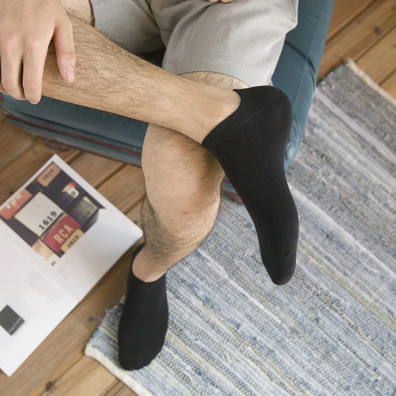 Носки мужские до щиколотки универсальные хлопковые носки-тапочки черные белые