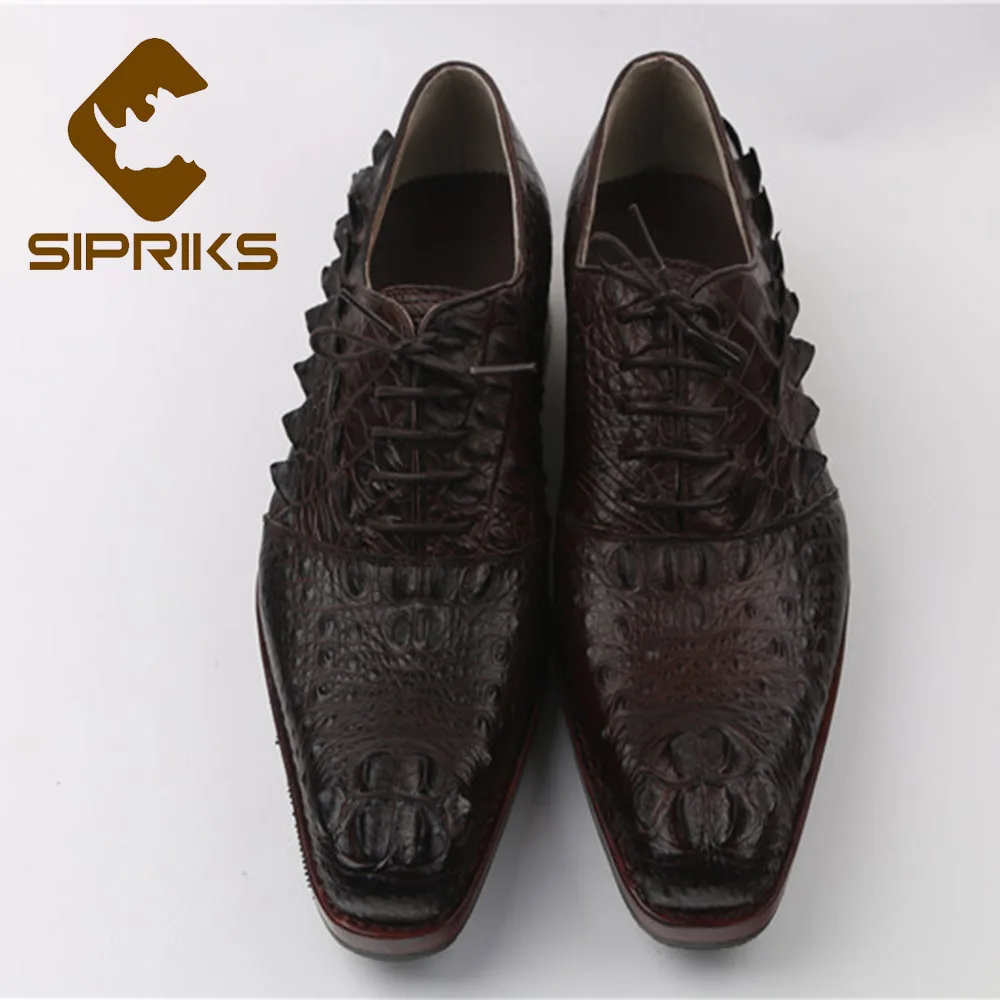 

Sipriks Mens Imported Real Crocodile Skin Leather Black Oxfords Unique Design Dark Brown Business Office Italy Goodyear Welted