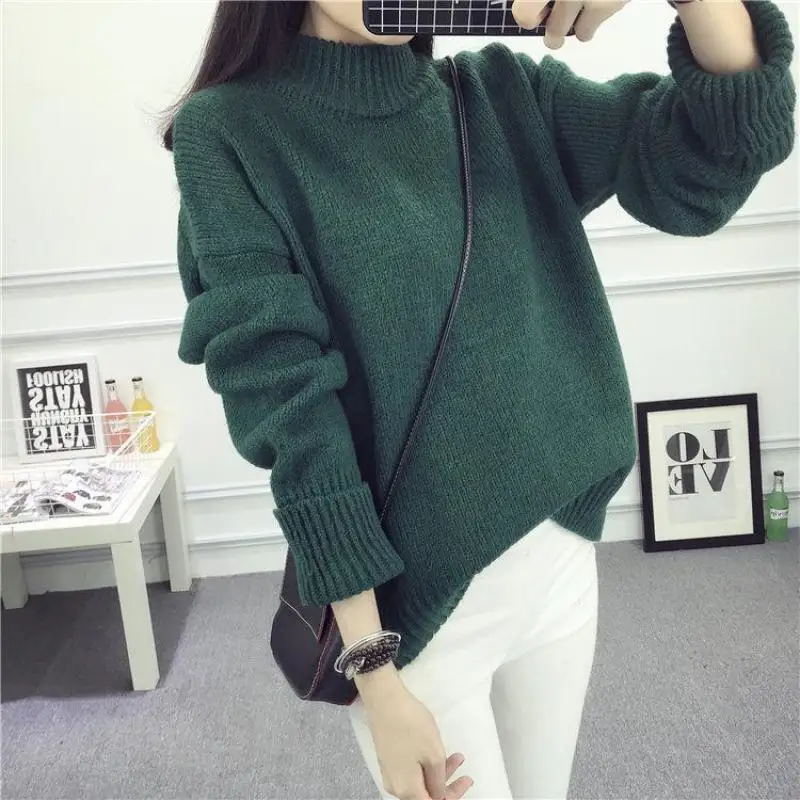 Winter Warm Thickening Pullover Knit Sweater Women's 2018 Fashion Korean Version Of The Line Casual Loose High Stretch | Женская