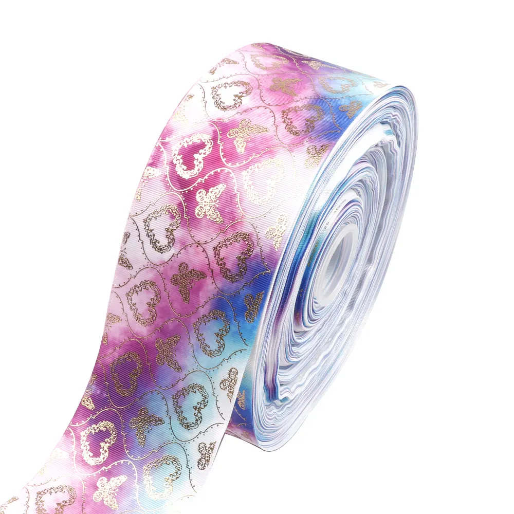 

Xugar 75MM Bronzing Love Heart Ribbon Grosgrain Printed Ribbon For Spring Bow Making Gifts Packing Wrapping Handmade Accessories