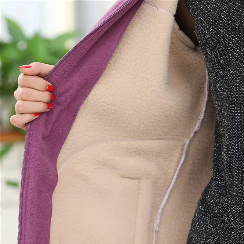 

New Autumn women new polar fleece mother outfit stand collar female jacket middle-aged thick large size casual coat RQ281