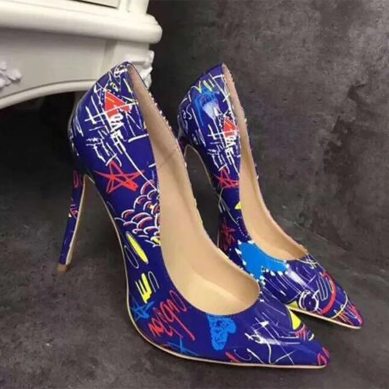 A BUYBEA 2018 г. Женские туфли лодочки с граффити Пикантные на высоком каблуке шпильке
