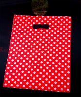 100pcslot 25x35cm white small dots red plastic shopping bags with handle thick boutique gift jewelry packaging plastic bags