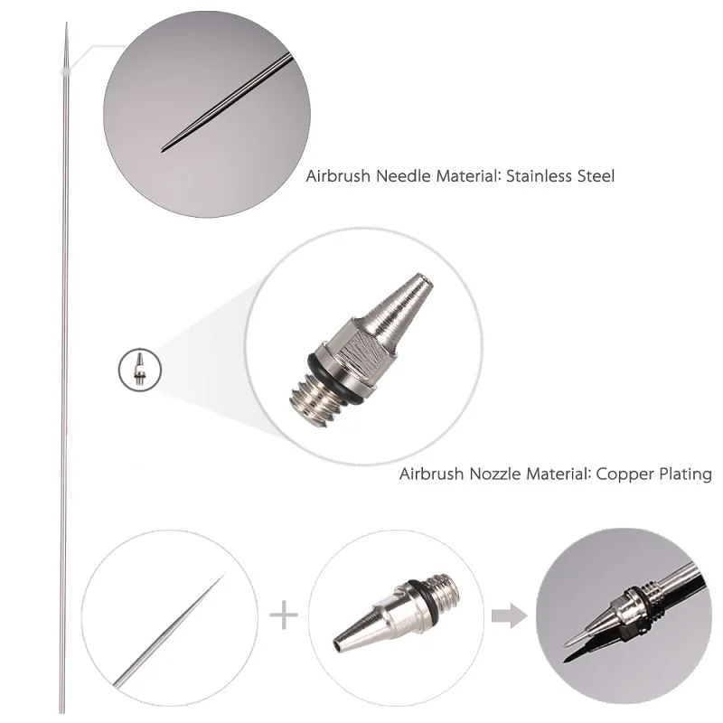 Аэрограф с чистящим набором 0,2 мм 0,3 мм 0,5 мм Аэрограф Насадка иглы принадлежности пистолета-распылителя украшения торта дизайн ногтей краски татуировки