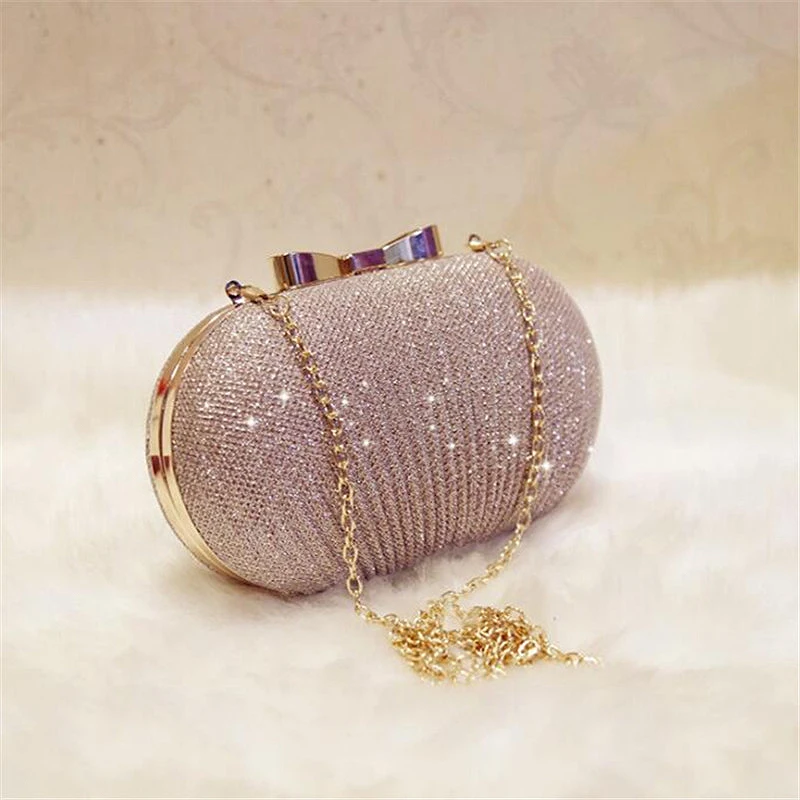 AUAU-Golden Evening Clutch Bag Women Bags Wedding Shiny Handbags Bridal Metal Bow Clutches Chain Shoulder | Багаж и сумки