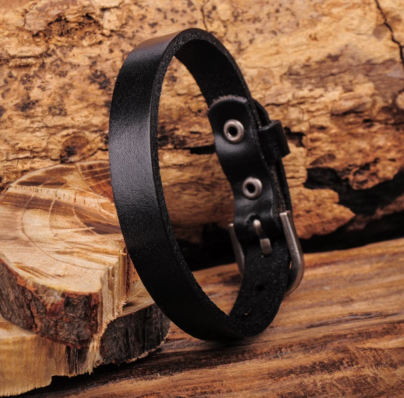 Мужской браслет из натуральной кожи G458 черный простой крутой с пряжкой|bracelet