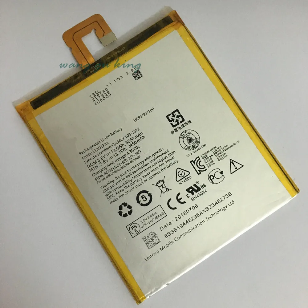 Новый аккумулятор для Lenovo LePad S5000 S5000H Pad A3500 Tablet PC L13D1P31 tab 2 A7 30 3450 3550mAh + номер