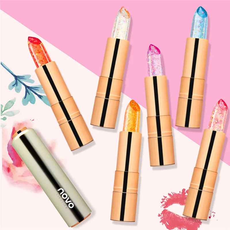 Moisturizer Long-lasting Jelly Gold foil Lipstick Makeup Temperature Changed Colorful Lip Blam Pink Pintalabios Transparent