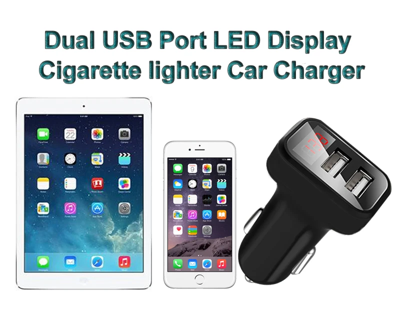 

Универсальное автомобильное зарядное устройство с двумя usb-портами 5 В/2,1 а с цифровым светодиодным дисплеем