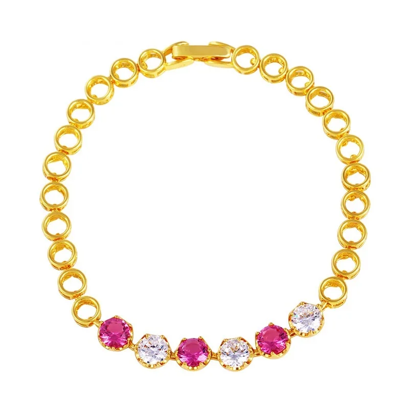 

OMHXFC Wholesale European Fashion Woman Girl Lady Party Birthday Wedding Gift Vintage Round AAA Zircon 24KT Gold Bracelet ES69