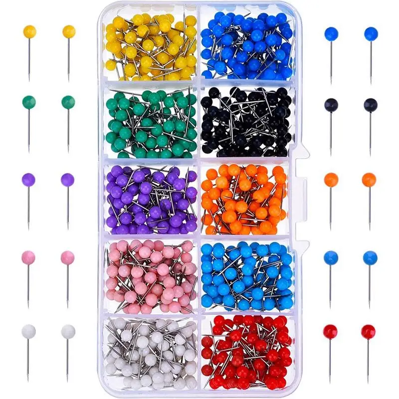 Штифты 600-Count карты Tacks маркировочные штифты 1/8-дюймовые пластиковые бусины со