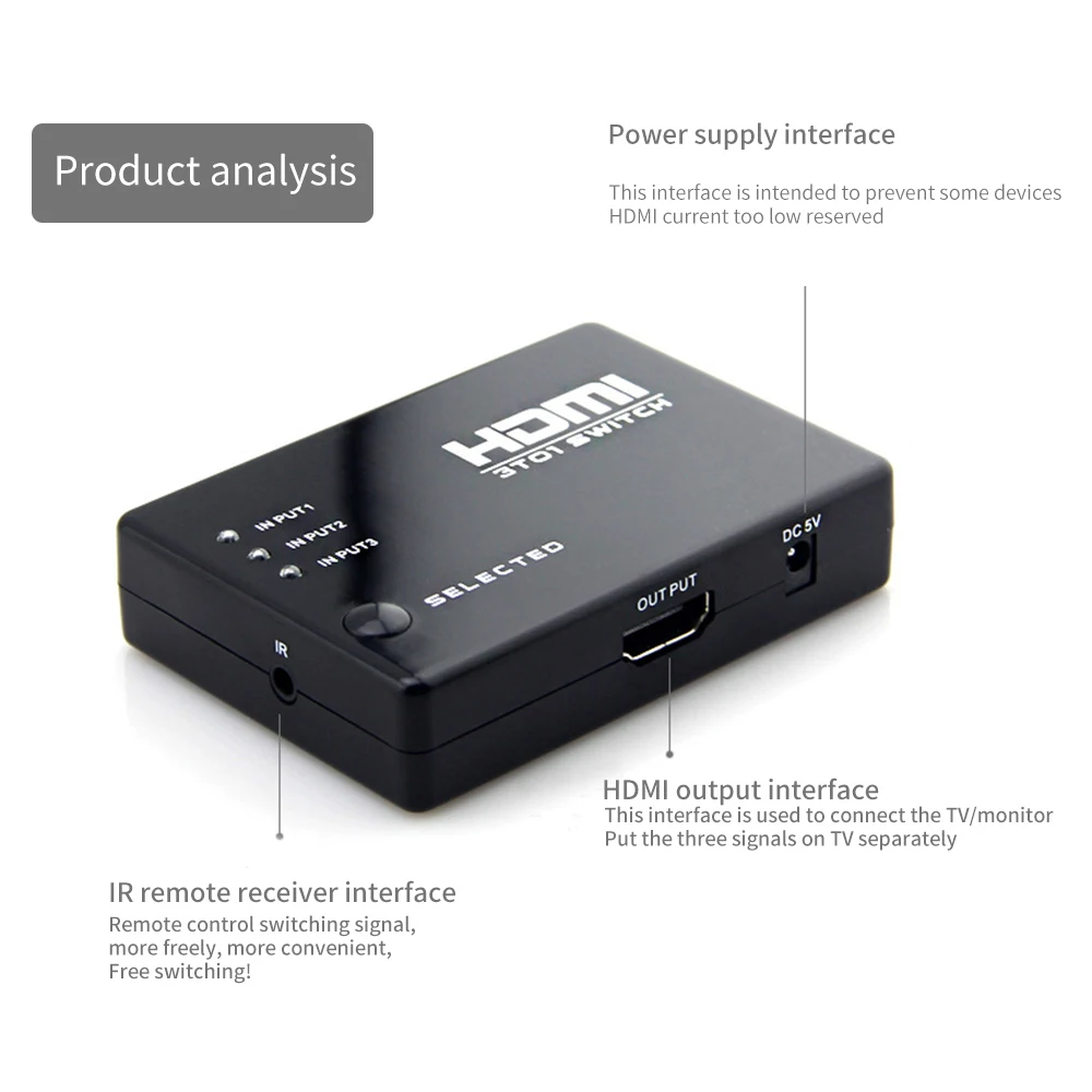 FDBRO Новый дистанционный HDMI коммутатор 3 в 1 выход порт переключатель сплиттер для