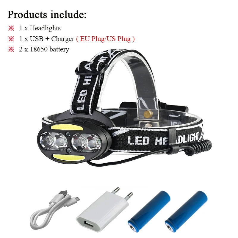headlight B Linterna usb головная лампа COB ИК-датчик головного света 18650 налобный фонарь перезаряжаемые CREE XML t6 светодиодный фонарик headtorch - Испускаемый цвет: headlight B