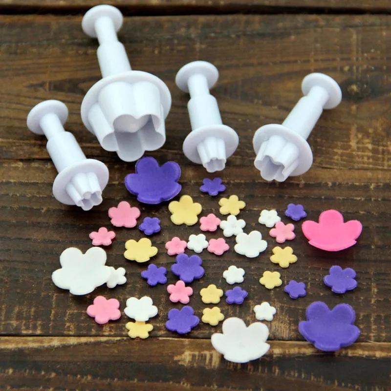 

4pcs/set Flower Sugarcraft Fondant Cake Tool Cookie Plunger Cutter Plunger Cutter Cookie Biscuit Cake Mold Bake Accessories