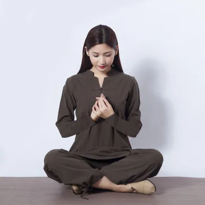 Brownish gray long Г. женские хлопковые и льняные yoga одежда однотонные свободные тай-чи одежда для женщин Традиционный китайский одежда для женщин - Цвет: Brownish gray long