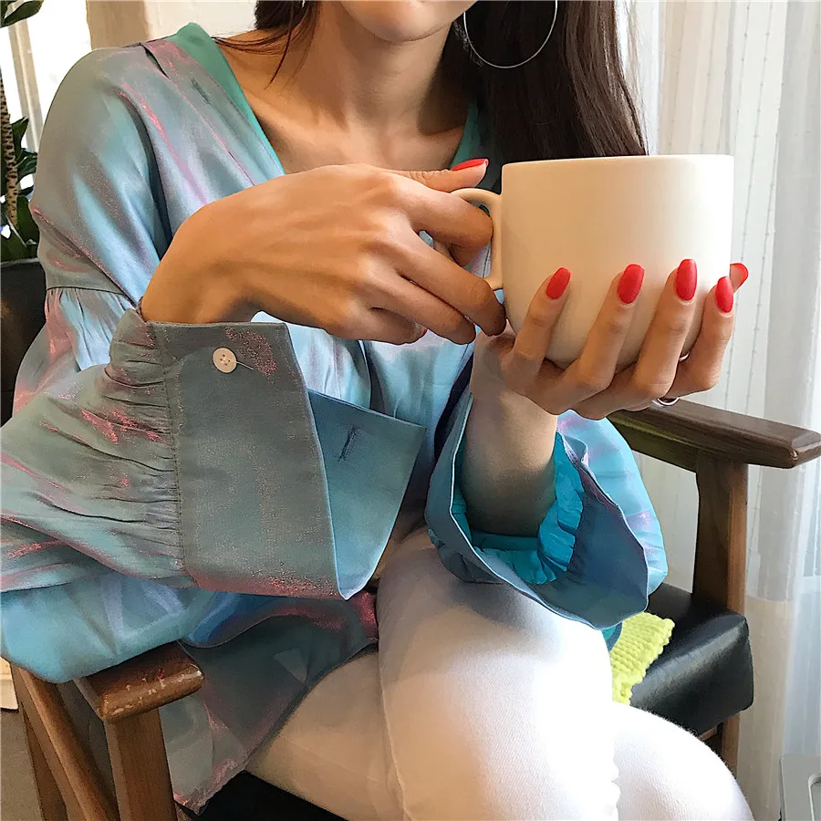 WHITNEY WANG,, Весенняя модная уличная одежда, корейский стиль, металлик, большие размеры, блузка для женщин, blusas, рубашка для девочек, топы