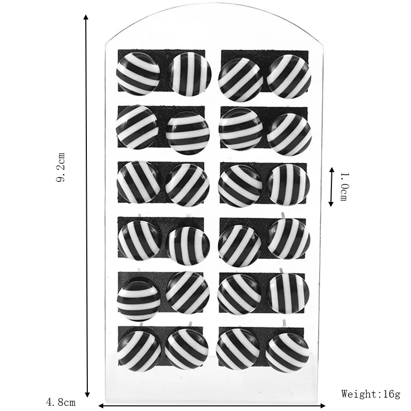12 пары/компл. классические черные/белые полосатые серьги гвоздики для женщин