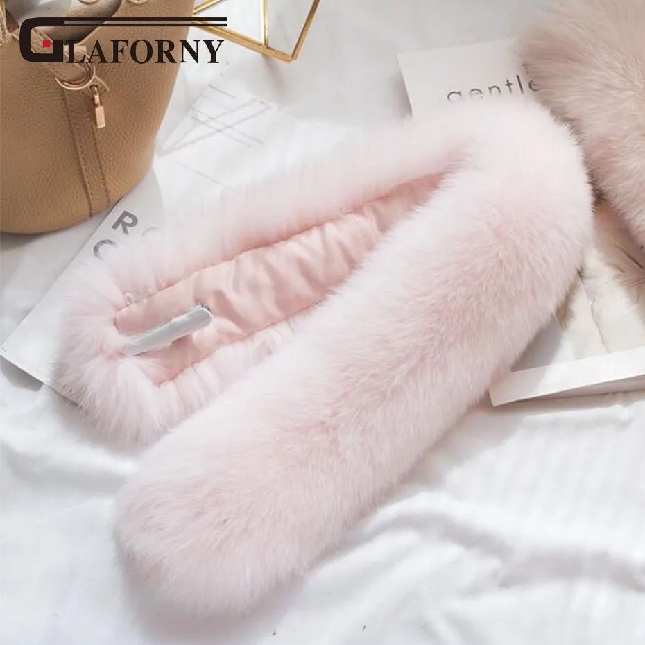 pink Glaforny, корейский женский шарф для взрослых, осенний и зимний женский шарф из натурального Лисьего меха, женский воротник, утепленный теплый шарф - Цвет: pink
