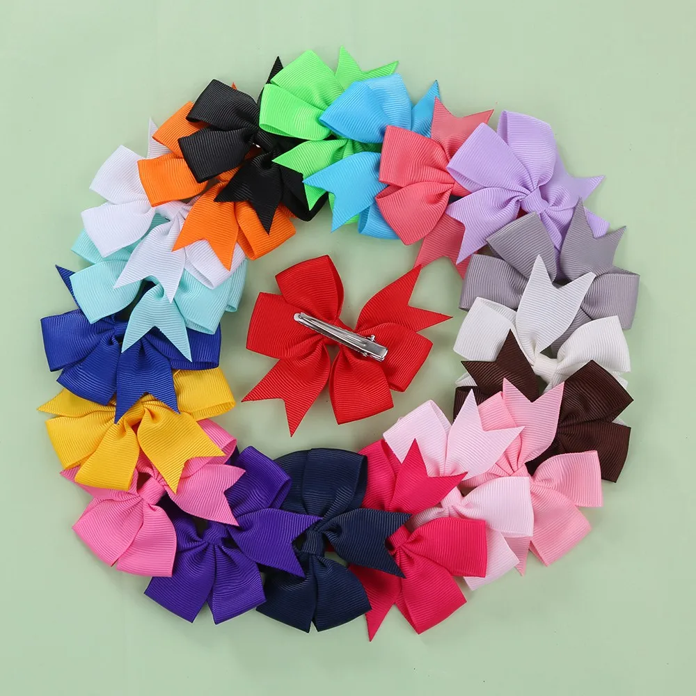 100 шт. 28 Цвета Grosgrain ленты Вертушка Луки без зажима, девочек Женские аксессуары для волос бутик волосы луки