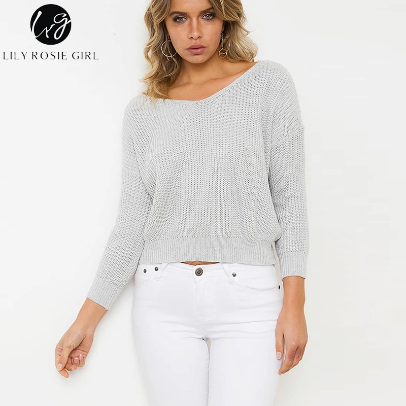 Lily Rosie девушка черный на шнуровке трикотажные пуловеры свитеры для женщин V