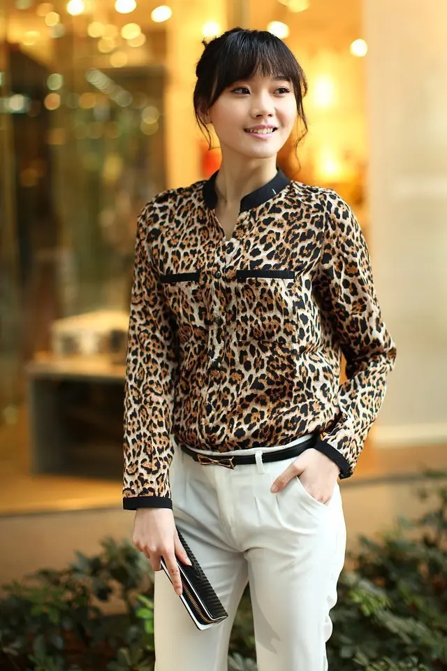 

New 2016 Leopard Print Blouse Shirt Chiffon Plus Size Women's Clothing Summer Casual Ladies Floral Shirts Tops
