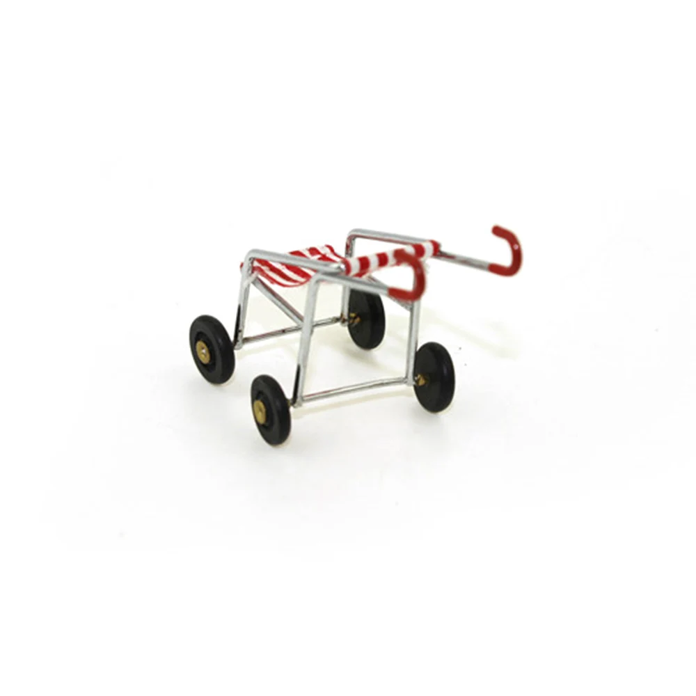 

1/12 Dollhouse Miniature Accessories Mini Metal Baby Carriage Simulation Pushcart Model Toys for Doll House Decoration