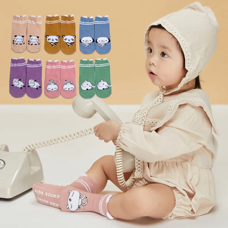 1 Pairs/Newborn Baby Boy Socks Pure Cotton Solid Kids Middle Tube Funny Cartoon Cute Animal Print Pattern Casual Style Sox | Детская