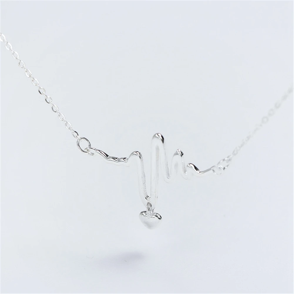 Real 925 Silver Necklace Women Sterling Jewelry Heartbeat Electrocardiogram Pendant Necklaces Lover Gift silver joyas | Украшения и